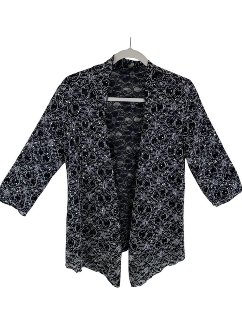 Shannon Ford New York Lace Floral Embroidered 3/4 Sleeve Open Sheer Blouse Sz L
